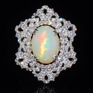 CERTIFIED NATURAL 7.6CTS VS F DIAMOND OPAL 18K SOLID GOLD COCKTAIL DOME RING